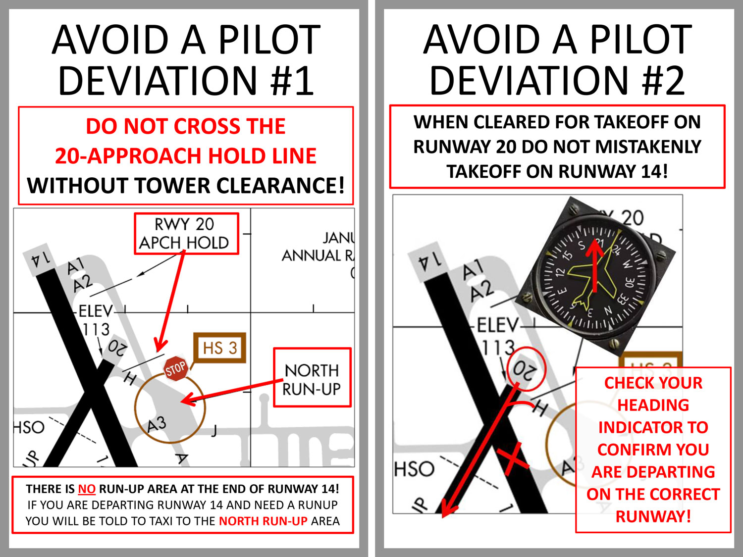 Graphic that visually details Pilot Deviations to avoid, explained in above page text.