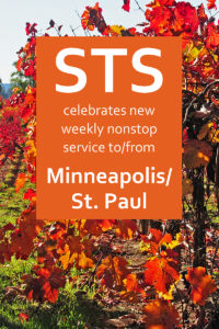 Graphic that says, "STS celebrates new weekly nonstop service to/from Minneapolis/St. Paul