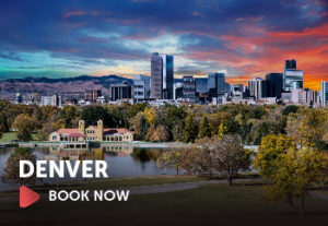Photo of Denver, Colorado with text that says, "Book Now"