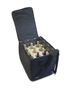 Image of the interior of a Wine Check luggage bag
