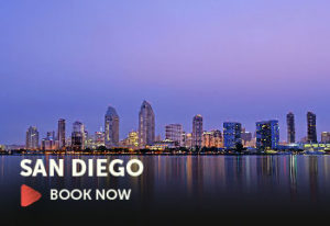 Image of San Diego, California with text that says, "Book Now"